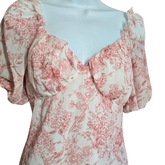Missguided Floral Cottagecore Mini Dress Puff Sleeve Pink White Sz 6 NWOT - Picture 3 of 6